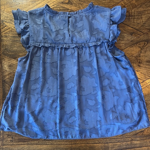 LC Lauren Conrad Sleeveless Floral Ruffled Blue Blouse, Lined size L - Picture 3 of 8